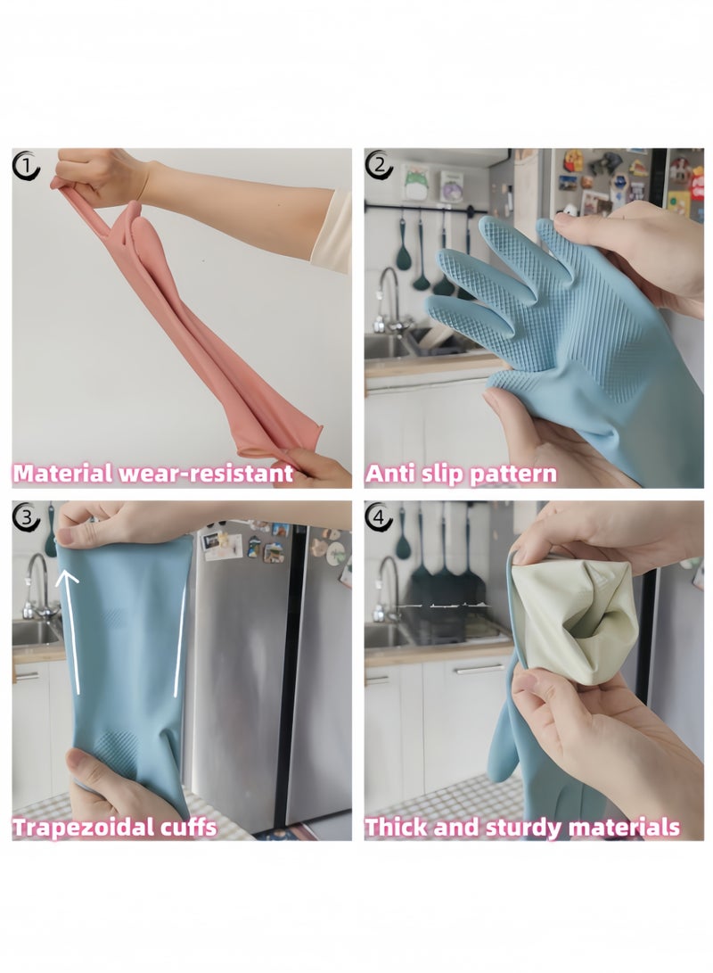 4 Pairs of Rubber Cleaning Gloves, Reusable Non-Slip Household Gloves, Premium Durable Waterproof Oil-proof Kitchen Gloves for Dishwashing, Laundry, Gardening & More (Blue, Pink, Brown, Grey) - Image 3